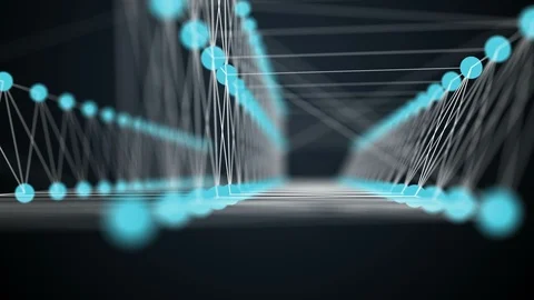 Abstract azure blue bridge. Moving action between two sides, made by connecting Stock Footage 105825465
