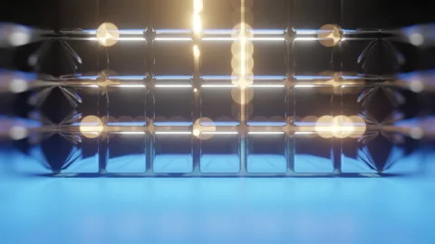 Abstract Backdrop With Reflection Cubes And Flashes Stock Footage 149205127