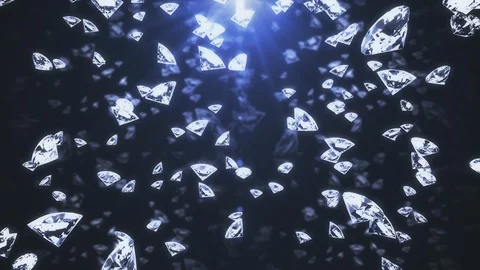 Abstract backdrop with slowly falling diamonds or gem crystals. Brilliants are Stock Footage 124895563