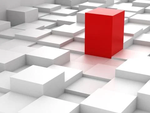 Abstract background of 3d blocks and red cube Stock Illustration