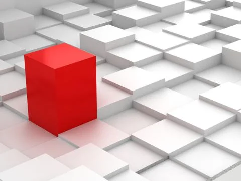 Abstract background of 3d blocks and red cube 스톡 일러스트