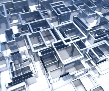 Abstract Background Of 3D Blocks, Cubes, Box, Floor 3D Render Illustrazione stock