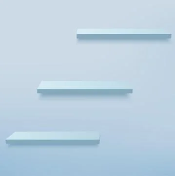 Abstract background with 3d blue empty shelves on the wall. Vector Stock Illustration