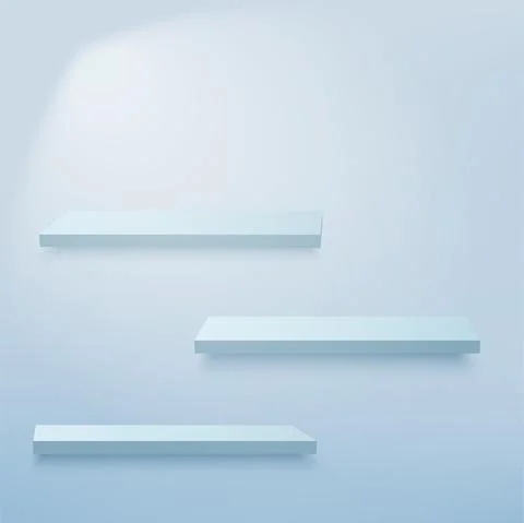 Abstract background with 3d blue empty shelves on the wall. Vector Stock Illustration