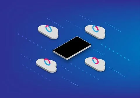 Abstract background with 3d cloud and mobilephone Stock Illustration