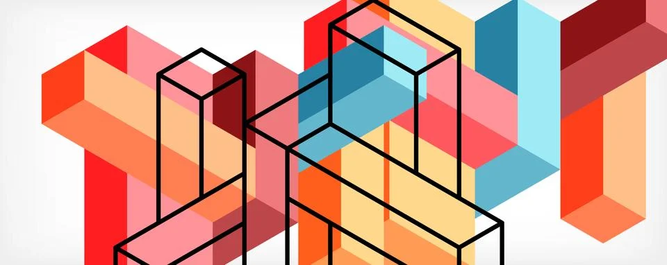 Abstract background. 3d cubes, cubic elements and blocks. Techno or business 스톡 일러스트