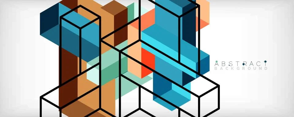 Abstract background. 3d cubes, cubic elements and blocks. Techno or business Illustrazione stock