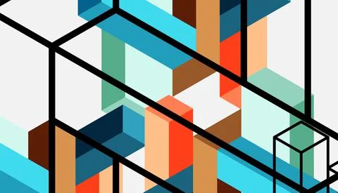 Abstract background. 3d cubes, cubic elements and blocks. Techno or business Stock Illustration