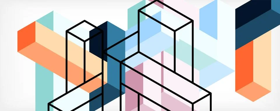 Abstract background. 3d cubes, cubic elements and blocks. Techno or business Stock Illustration