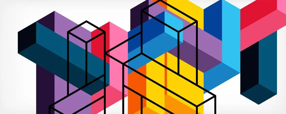 Abstract background. 3d cubes, cubic elements and blocks. Techno or business 스톡 일러스트
