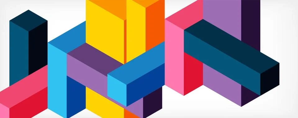 Abstract background. 3d cubes, cubic elements and blocks. Techno or business Stock Illustration
