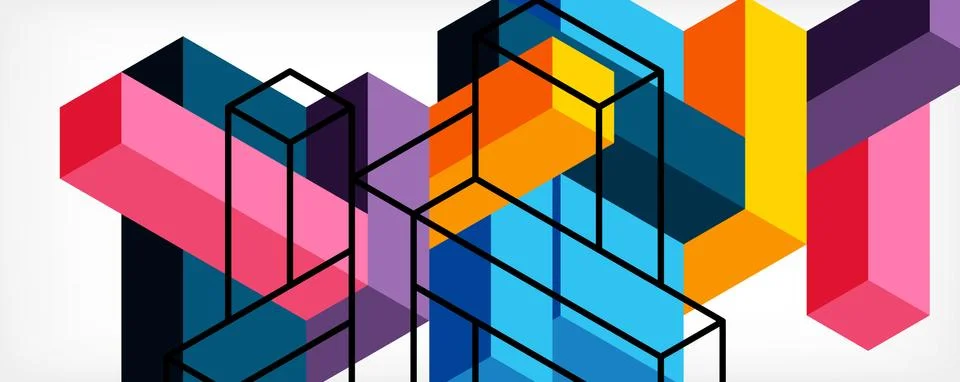 Abstract background. 3d cubes, cubic elements and blocks. Techno or business 스톡 일러스트
