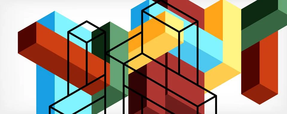 Abstract background. 3d cubes, cubic elements and blocks. Techno or business Stock Illustration