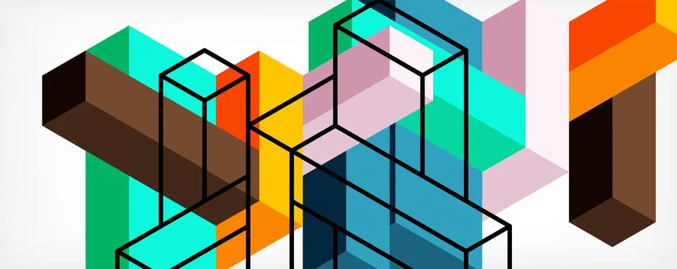 Abstract background. 3d cubes, cubic elements and blocks. Techno or business Illustrazione stock