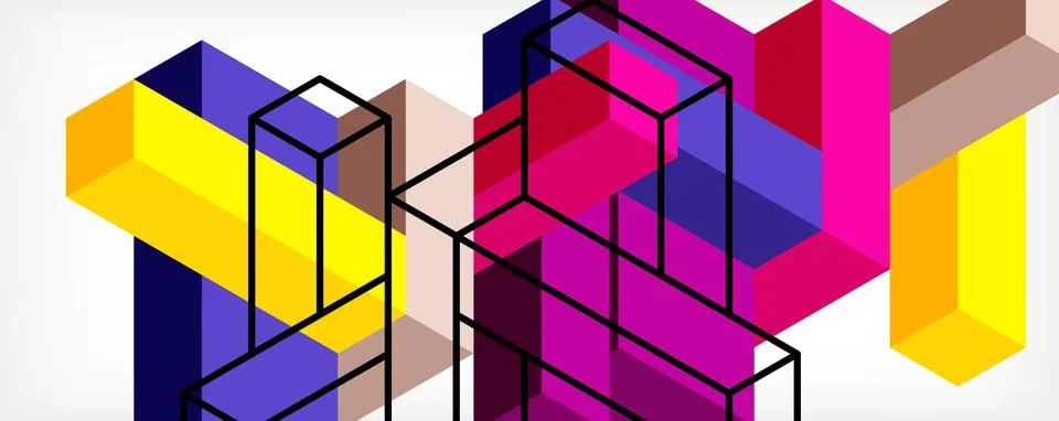 Abstract background. 3d cubes, cubic elements and blocks. Techno or business Stock Illustration