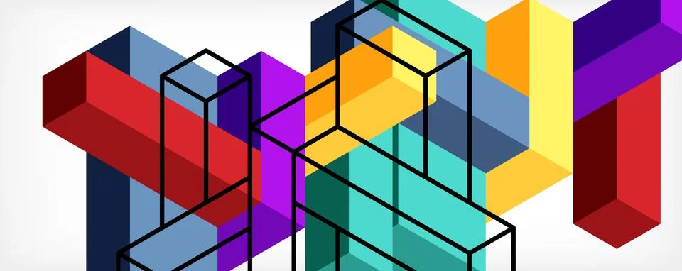 Abstract background. 3d cubes, cubic elements and blocks. Techno or business Stock Illustration