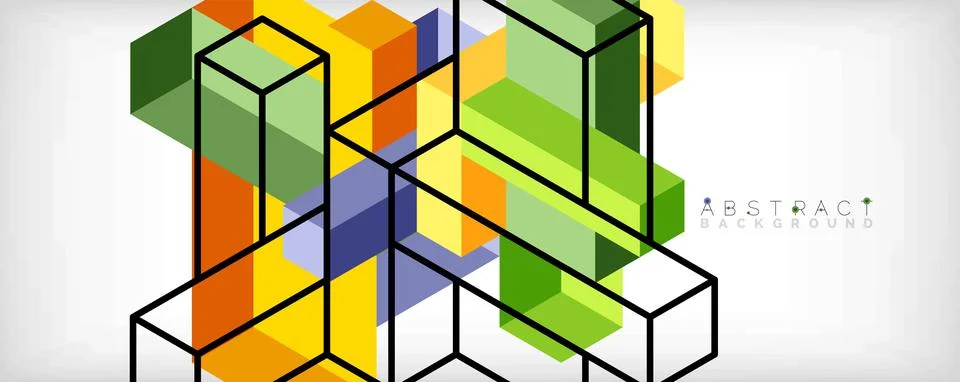 Abstract background. 3d cubes, cubic elements and blocks. Techno or business 스톡 일러스트