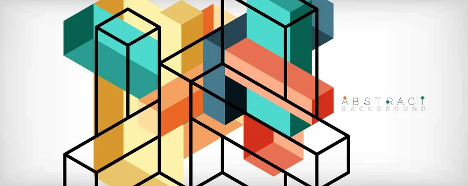 Abstract background. 3d cubes, cubic elements and blocks. Techno or business Illustrazione stock