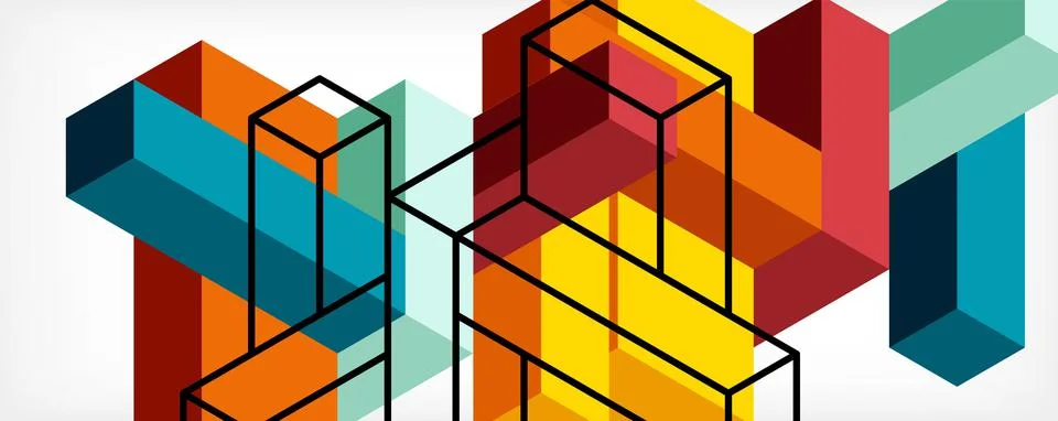 Abstract background. 3d cubes, cubic elements and blocks. Techno or business Illustrazione stock