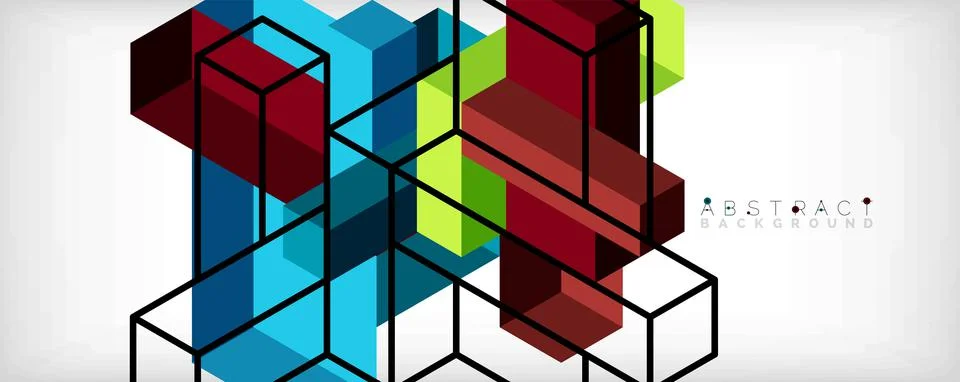 Abstract background. 3d cubes, cubic elements and blocks. Techno or business Stock Illustration