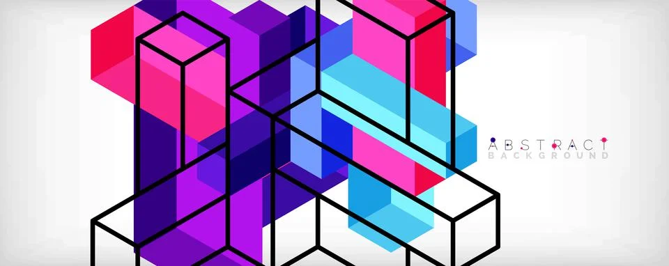 Abstract background. 3d cubes, cubic elements and blocks. Techno or business Illustrazione stock