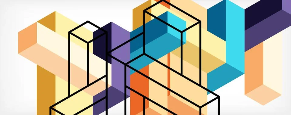 Abstract background. 3d cubes, cubic elements and blocks. Techno or business 库存插图