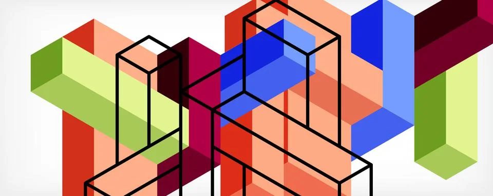Abstract background. 3d cubes, cubic elements and blocks. Techno or business Stock Illustration