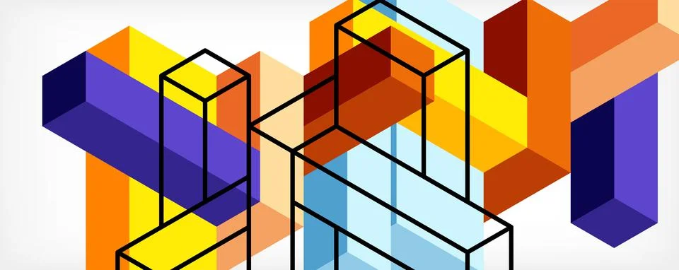 Abstract background. 3d cubes, cubic elements and blocks. Techno or business Stock Illustration