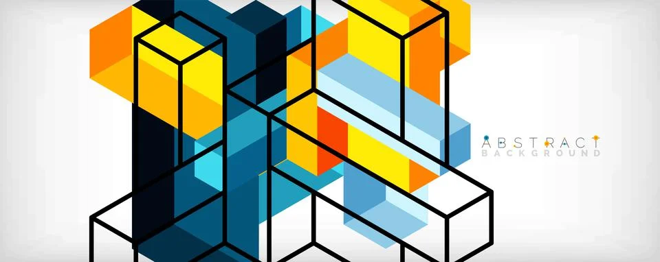 Abstract background. 3d cubes, cubic elements and blocks. Techno or business 库存插图