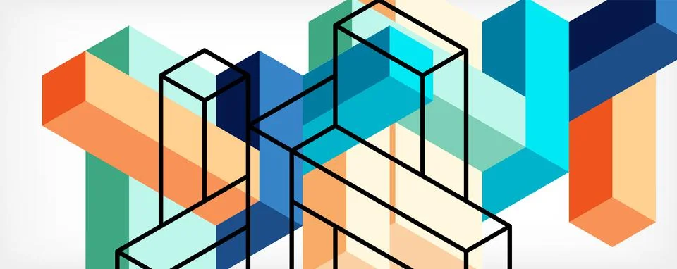 Abstract background. 3d cubes, cubic elements and blocks. Techno or business Illustrazione stock