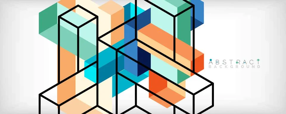 Abstract background. 3d cubes, cubic elements and blocks. Techno or business Stock Illustration