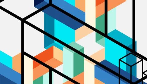 Abstract background. 3d cubes, cubic elements and blocks. Techno or business Illustrazione stock