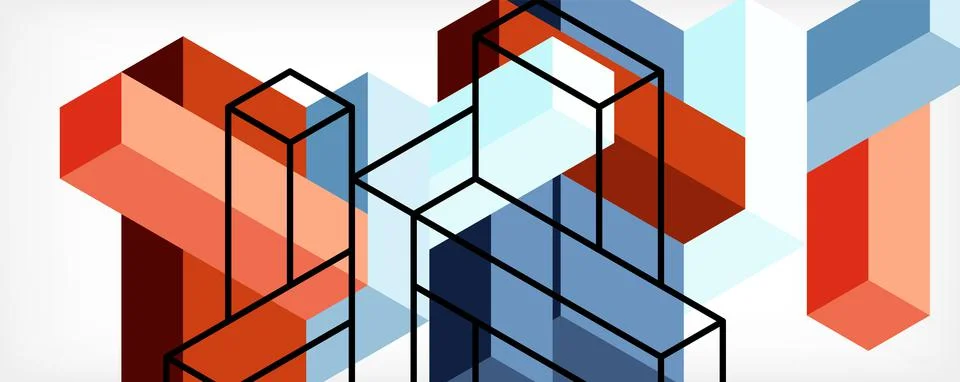 Abstract background. 3d cubes, cubic elements and blocks. Techno or business Stock Illustration