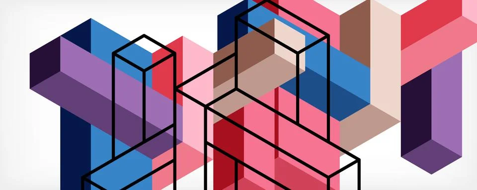 Abstract background. 3d cubes, cubic elements and blocks. Techno or business Stock Illustration