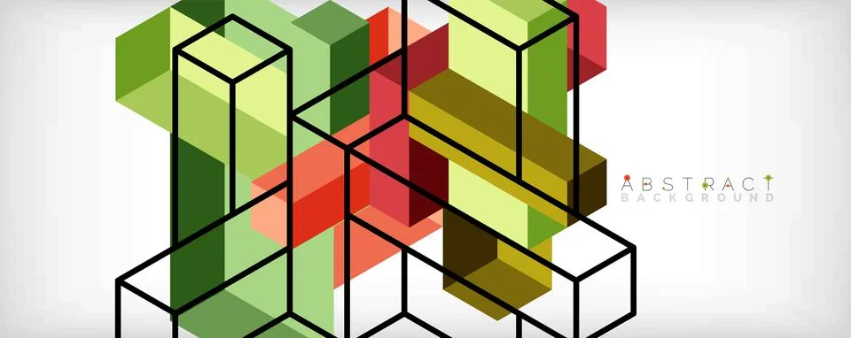 Abstract background. 3d cubes, cubic elements and blocks. Techno or business Stock Illustration