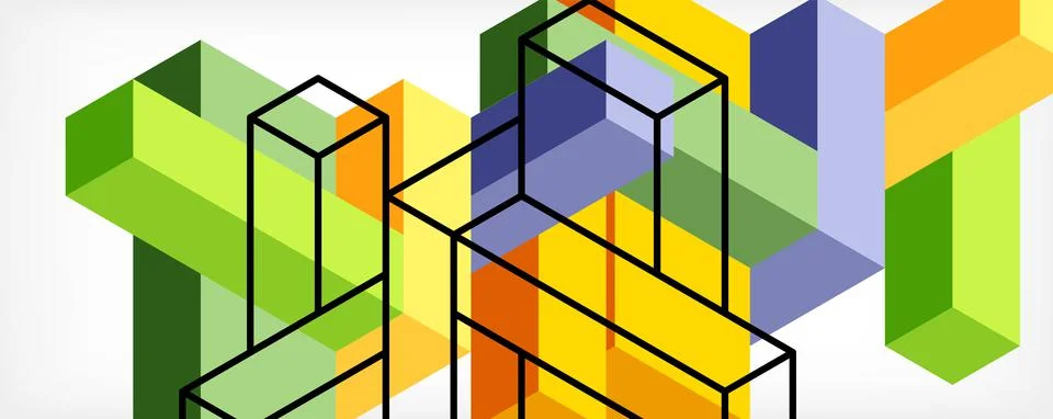 Abstract background. 3d cubes, cubic elements and blocks. Techno or business Stock Illustration