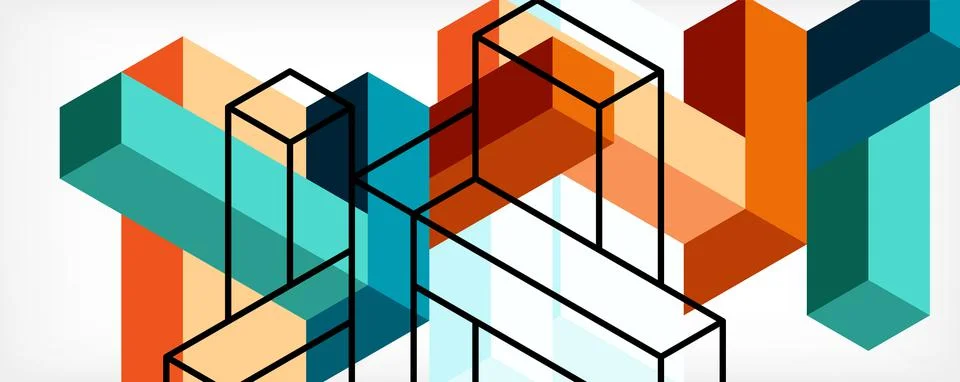 Abstract background. 3d cubes, cubic elements and blocks. Techno or business Stockillustratie