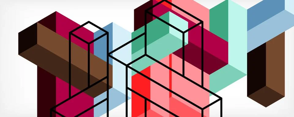 Abstract background. 3d cubes, cubic elements and blocks. Techno or business 스톡 일러스트