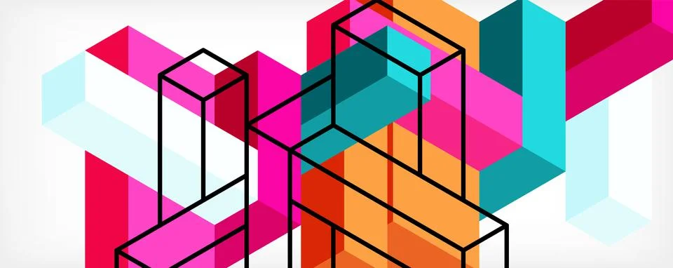 Abstract background. 3d cubes, cubic elements and blocks. Techno or business Stock Illustration