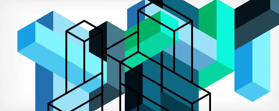 Abstract background. 3d cubes, cubic elements and blocks. Techno or business Stock Illustration