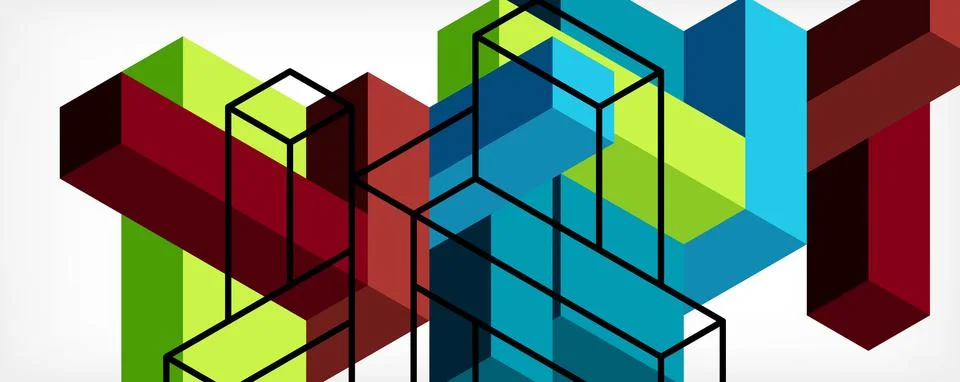 Abstract background. 3d cubes, cubic elements and blocks. Techno or business 库存插图