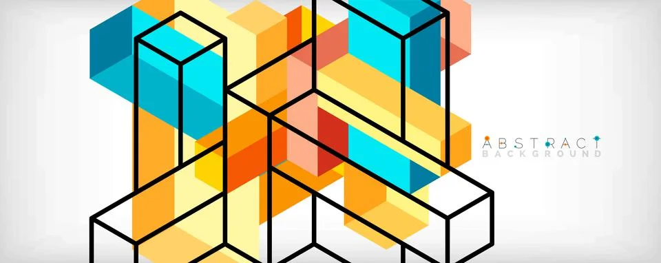 Abstract background. 3d cubes, cubic elements and blocks. Techno or business Stock Illustration