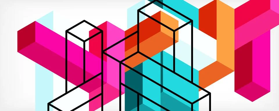 Abstract background. 3d cubes, cubic elements and blocks. Techno or business 스톡 일러스트