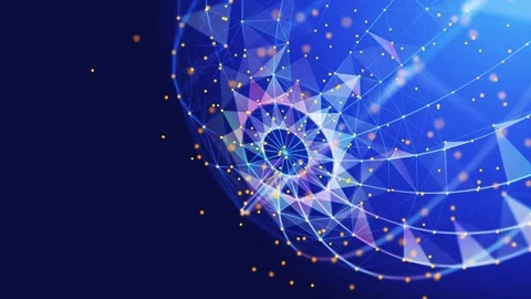 Abstract background 3D digital multicolor wireframe sphere rotate on blue. .. Stock-Footage 330584358