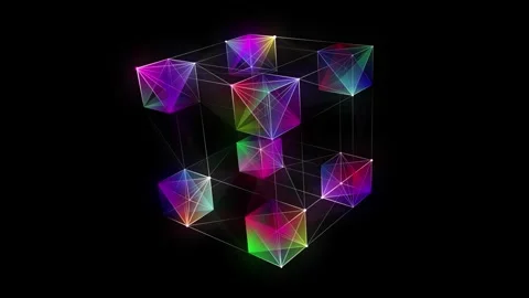 Abstract background 3D digital multicolor wireframe cube rotate. 3D algorit.. Stock-Footage 332107608
