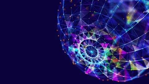 Abstract background 3D digital multicolor wireframe sphere rotate. 3D algor.. 库存影片 333303165