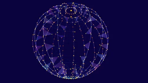 Abstract background 3D digital multicolor wireframe sphere rotate on blue. .. 库存影片 333303176