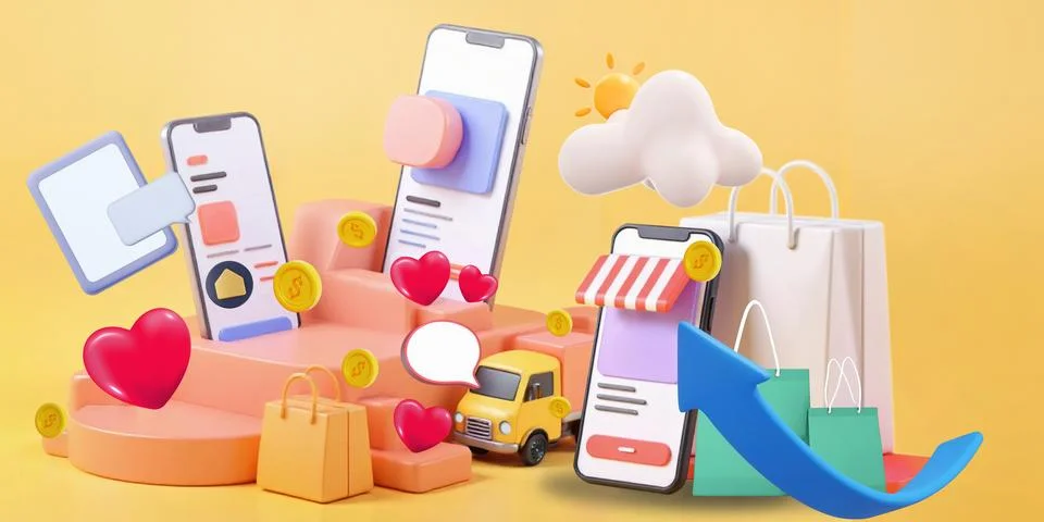 Abstract background. 3D E-commerce Lifestyle Concept with the Development Stock Illustration