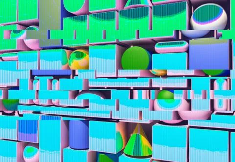 Abstract background with 3d figures and glitch effect Stock Illustration