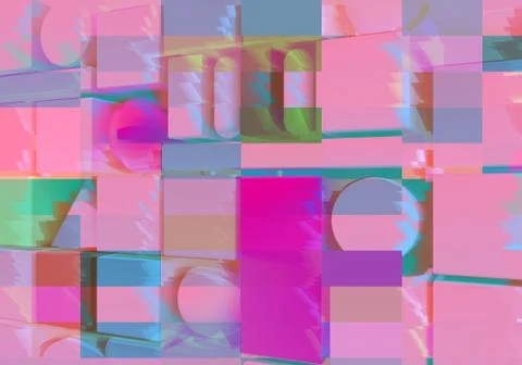 Abstract background with 3d figures and glitch effect Stock Illustration